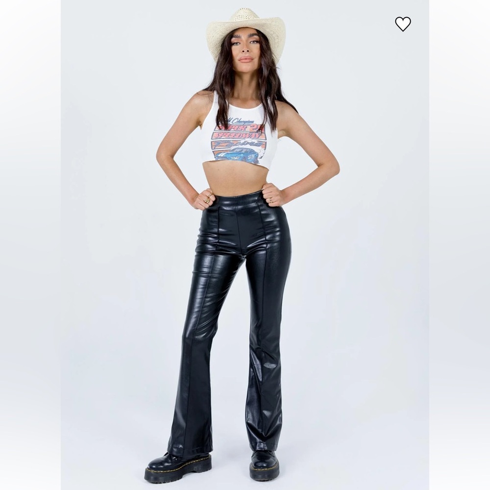 Princess Polly Braden Pleather High Rise Flare Black Pant 4 gothic‎ grunge